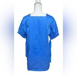 Harshman Womens Zita Top Size XS Blue Square Neck Blouse Tie Sleeve Detail